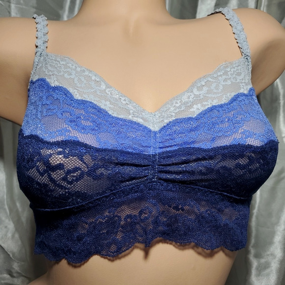 VICTORIA'S SECRET * PINK * Bra Bandeau BLUE LACE Stretch Ombre Striped MEDIUM - Picture 1 of 8